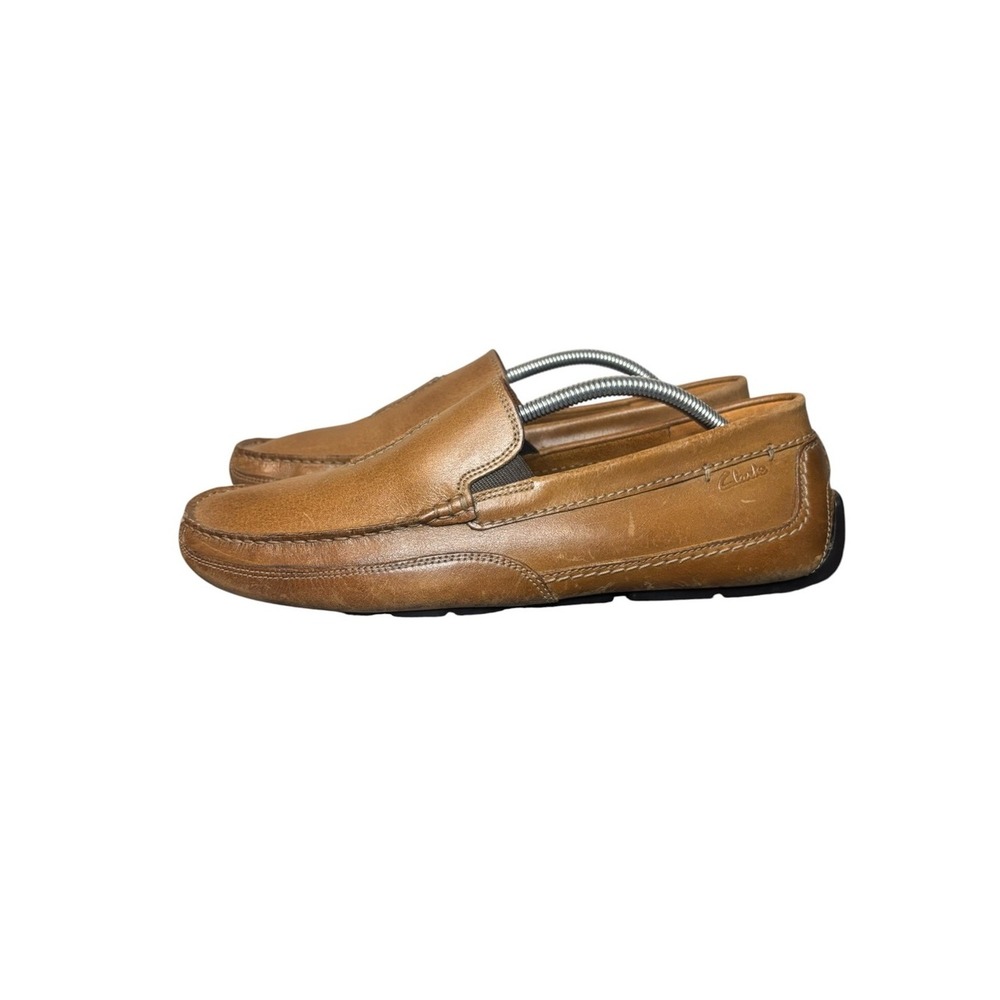 Clarks Driving Loafers Mens Tan Brown Leather Slip On Moccasins Shoes sz 10.5